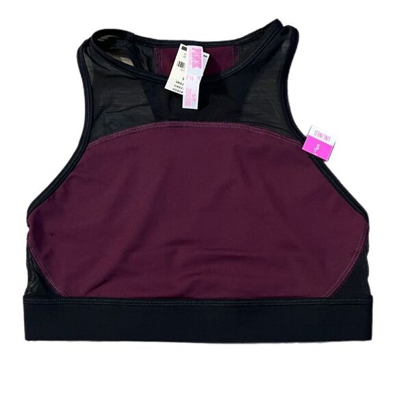 Victoria’s Secret PINK Unlined high neck with mesh Logo Sport Yoga Crop Top bra - Picture 3 of 3